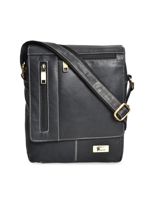

Peseta Unisex Black Solid Leather Messenger Bag