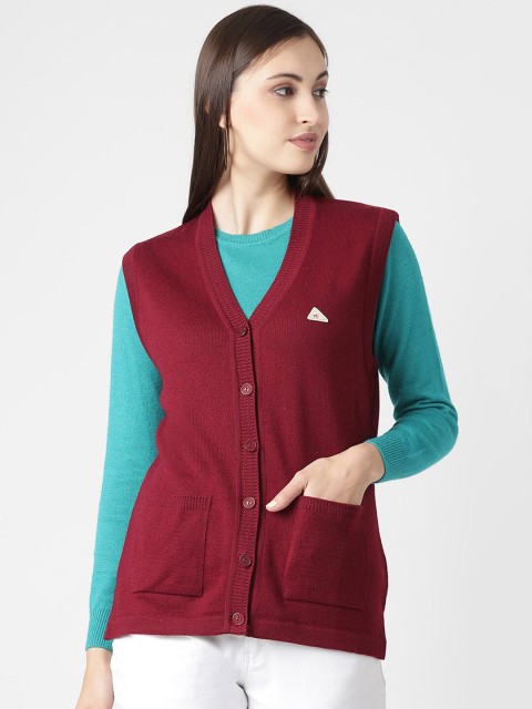 

Monte Carlo Women Maroon Solid Cardigan Sweater