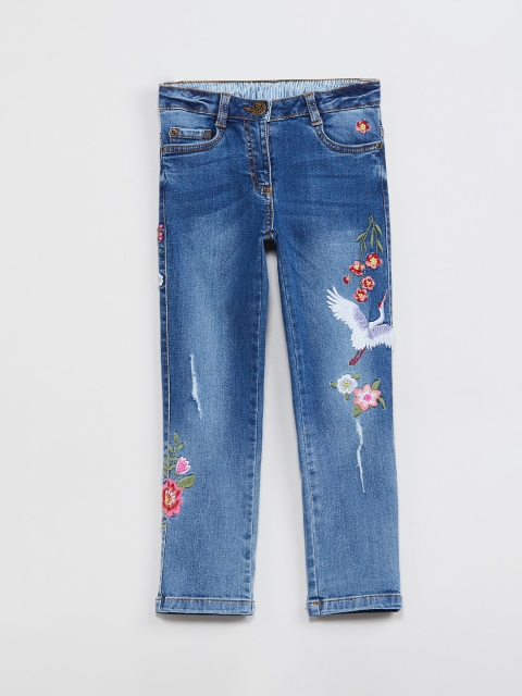 

max Girls Blue Slim Fit Low-Rise Mildly Distressed Stretchable Jeans