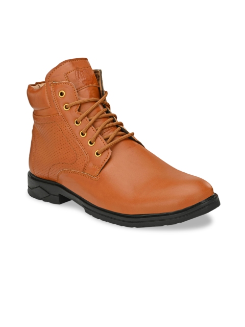 

AfroJack Men Tan Brown Solid Synthetic Leather High-Top Flat Boots