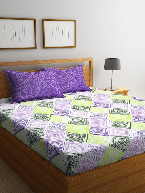 

BOMBAY DYEING Purple Geometric 120 TC Cotton 1 Queen Bedsheet with 2 Pillow Covers
