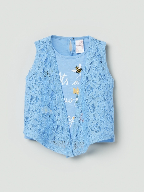 

max Girls Blue Printed Pure Cotton Top