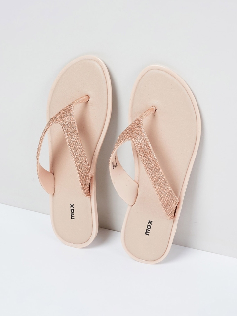 

max Women Gold-Toned Embellished Thong Flip-Flops