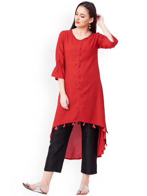 

IMARA Women Red Solid A-Line Kurta