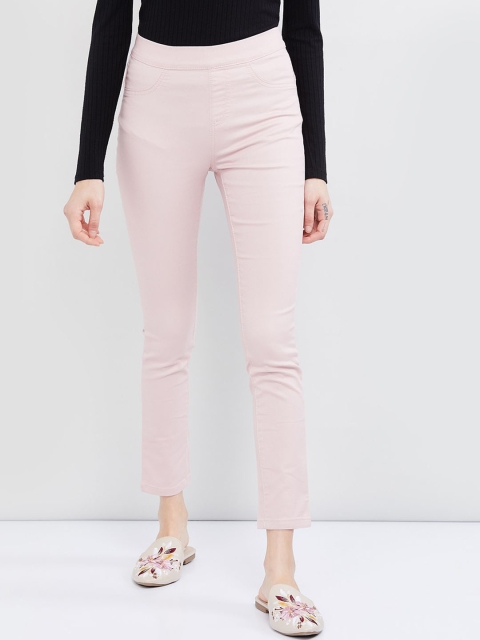 

max Women Pink Slim Fit Solid Regular Trousers