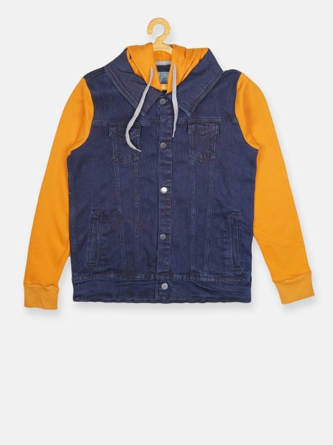 

Instafab Boys Blue & Yellow Colourblocked Windcheater Denim Jacket