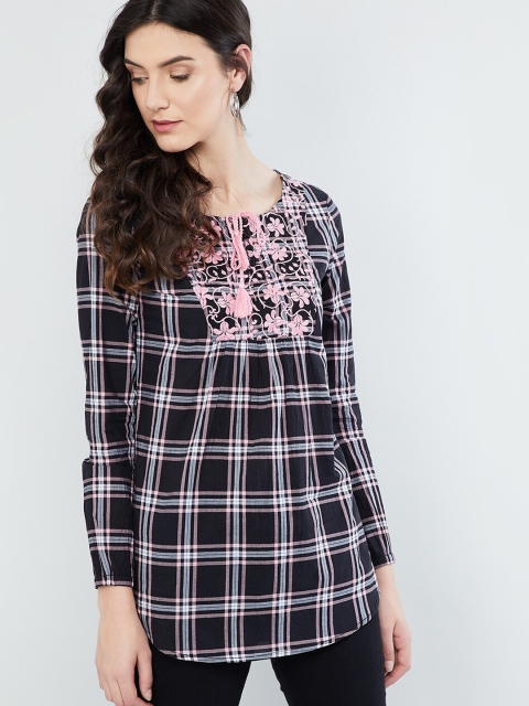 

max Women Black & Pink Checked Tunic