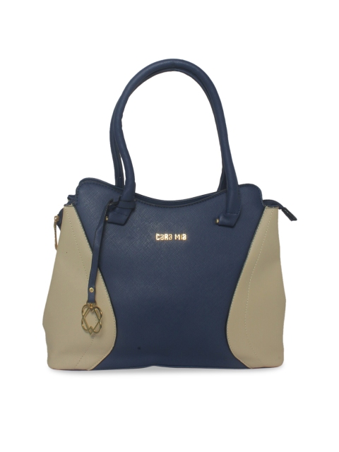 

CARA MIA Navy Blue Colourblocked Tote Bag