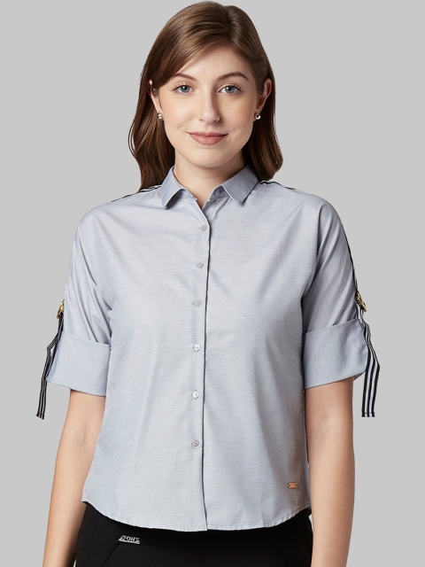 

Park Avenue Woman Grey Regular Fit Solid Casual Shirt