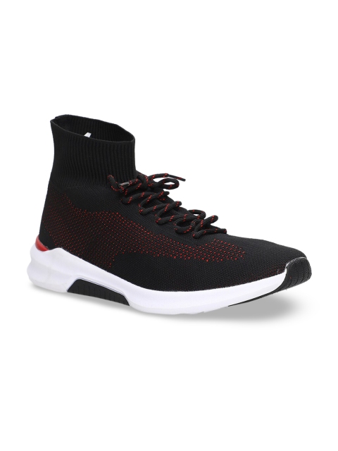 Bata Men Black Woven Design PU High-Top Sneakers