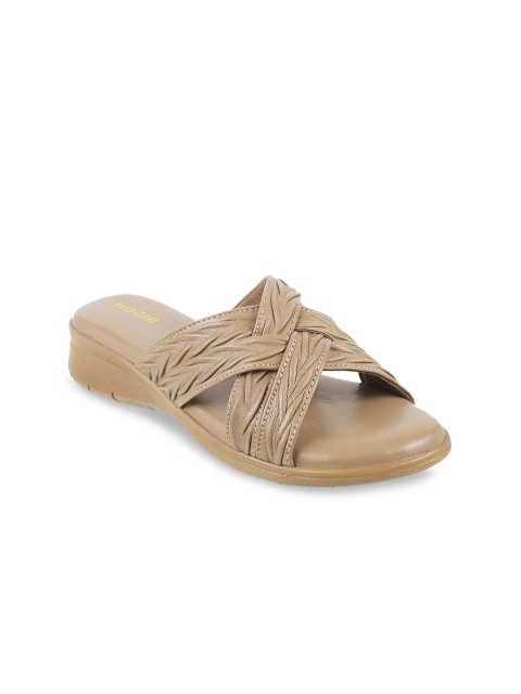 

Mochi Women Beige Woven Design Leather Comfort Heels