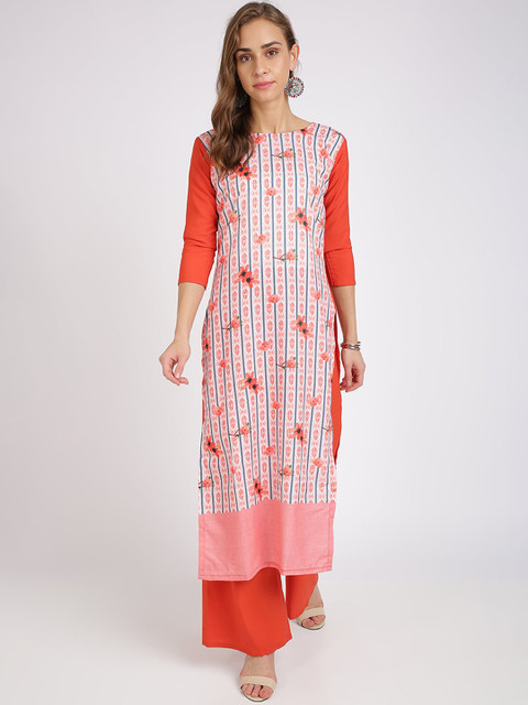 

Silk Bazar Women Orange & White Floral Printed Kurta with Palazzos