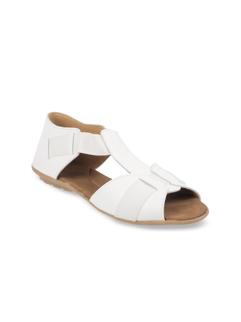 

Mochi Women White Solid Leather Open Toe Flats