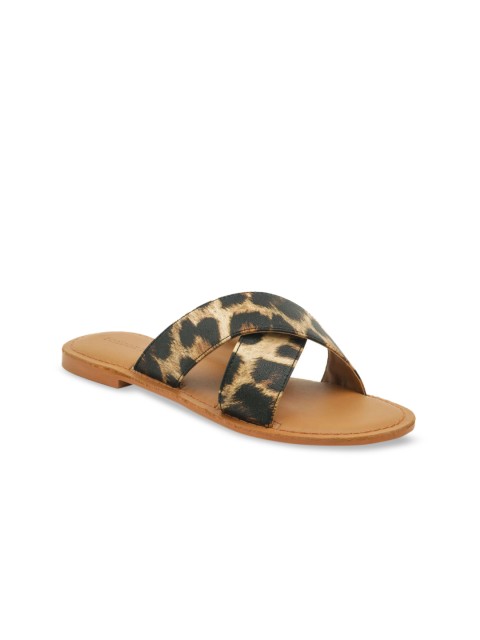 

London Rag Women Tan Brown Animal Printed Open Toe Flats