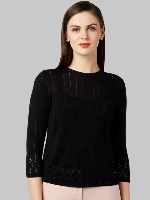 

Park Avenue Woman Women Black Striped Pullover Sweater