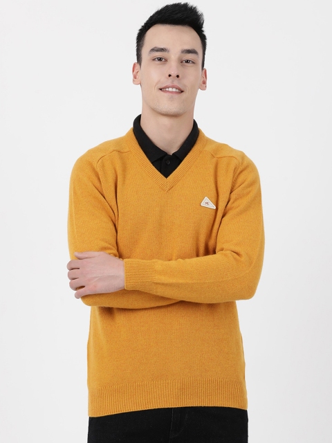 

Monte Carlo Men Mustard Yellow Solid Woolen Pullover Sweater