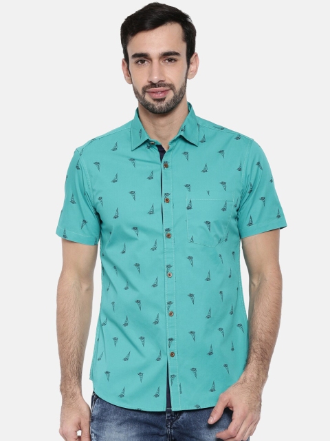 

IMYOUNG Men Blue Slim Fit Printed Casual Shirt