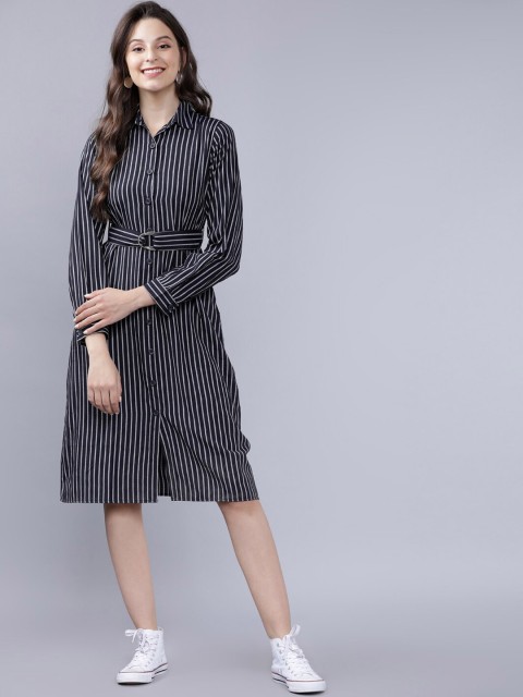 

Tokyo Talkies Women Navy Blue Striped Shirt Dress