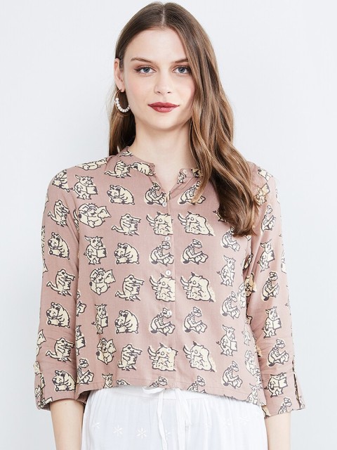 

max Women Taupe Printed Shirt Style Top