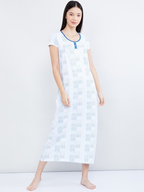 

max White & Blue Printed Nightdress
