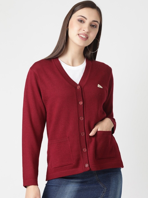 

Monte Carlo Women Red Solid Woolen Cardigan Sweater