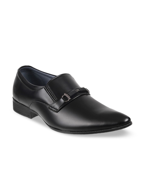 

Mochi Men Black Solid Leather Formal Slip-Ons