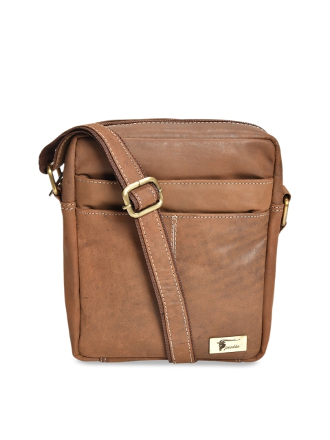 

Peseta Unisex Tan Brown Solid Leather Messenger Bag