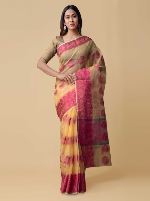 

Unnati Silks Purple & Pink Silk Cotton Printed Handloom Kota Saree