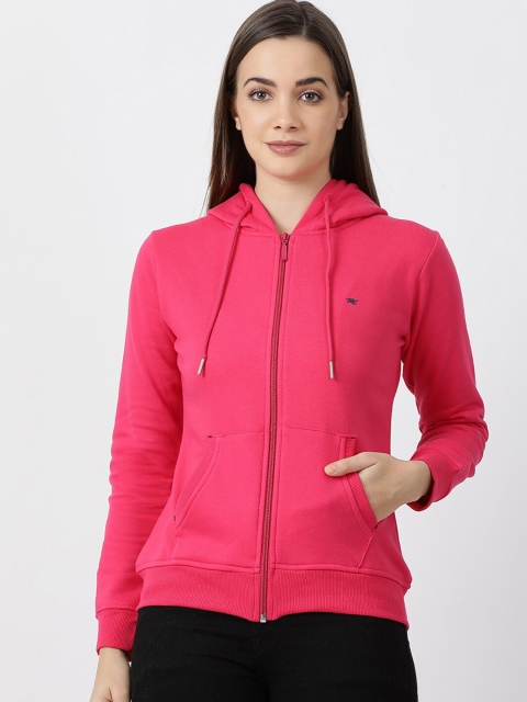 Monte Carlo Women Pink Solid Hooded Sweatshirt