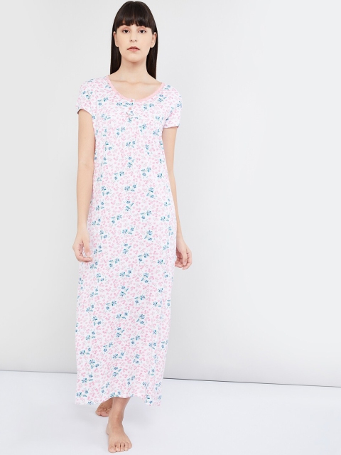 

max White & Pink Floral Printed Nightdress