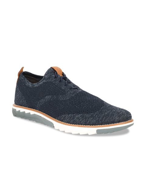 

Hush Puppies Men Navy Blue Woven Design Oxfords