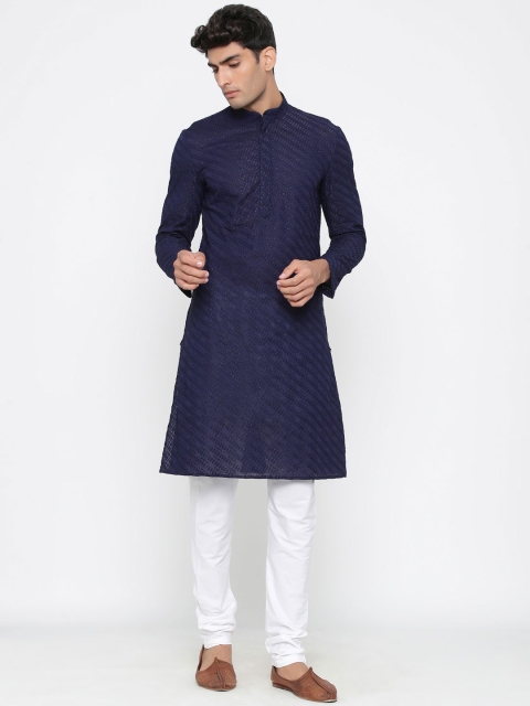 

Tistabene Men Blue & White Self Design Kurta with Churidar