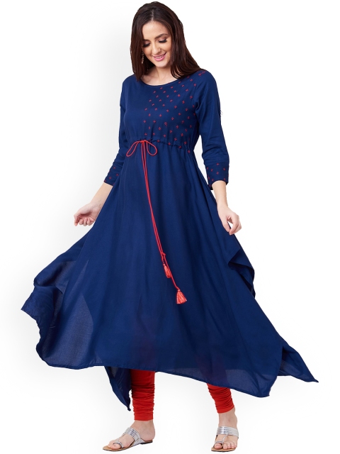 

IMARA Women Navy Blue & Red Embroidered Anarkali Kurta