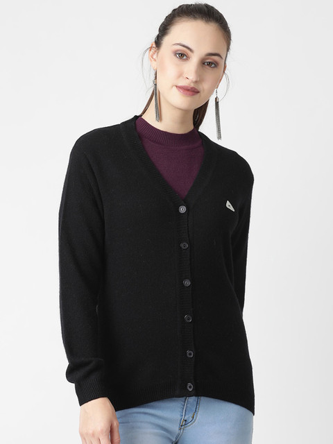 

Monte Carlo Women Black Solid Woolen Cardigan Sweater