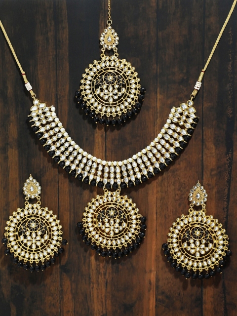

KARATCART Gold-Plated & Black Kundan-Studded Handcrafted Jewellery Set