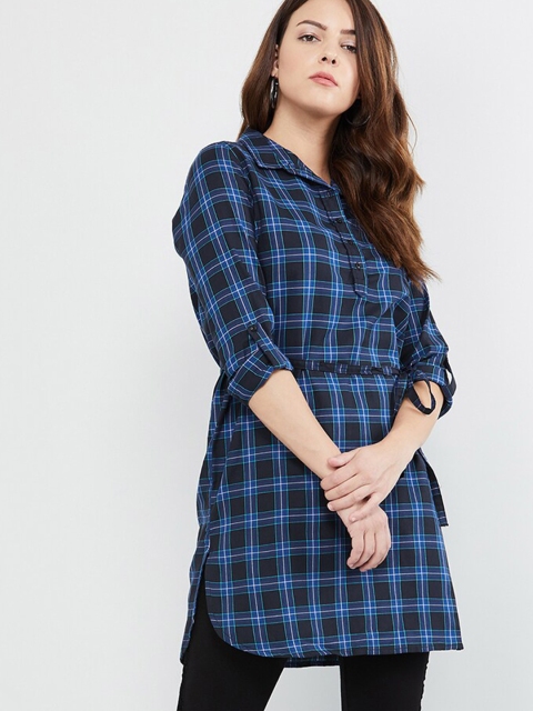 

max Women's Blue & Black Checked Tunic