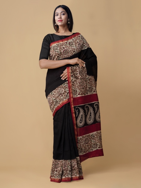 

Unnati Silks Black & Brown Silk Cotton Printed Chanderi Saree