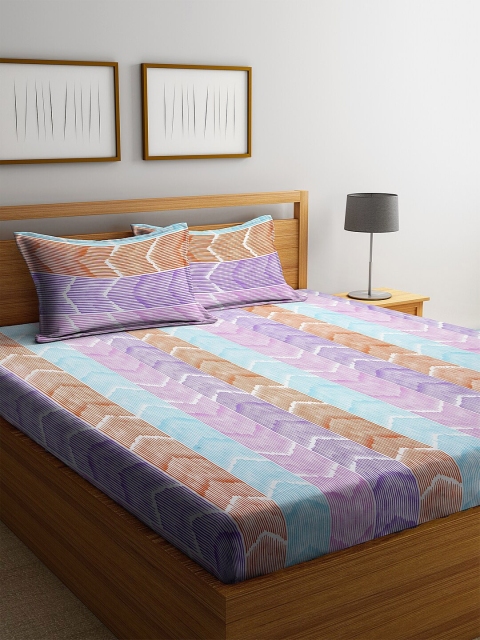 BOMBAY DYEING Multicoloured Abstract 120 TC Cotton 1 Queen Bedsheet with 2 Pillow Covers, Multi