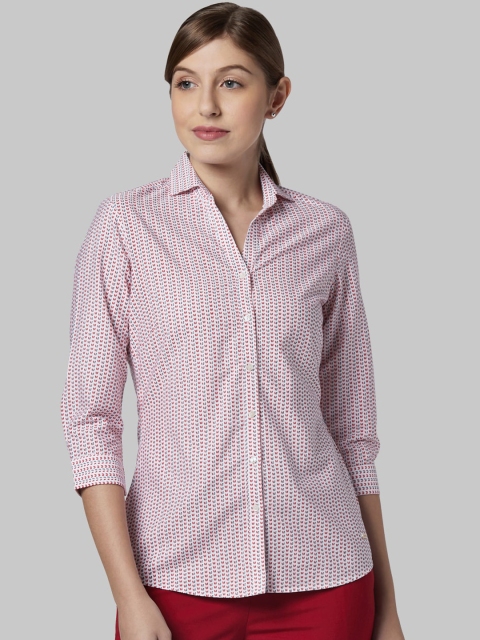 

Park Avenue Woman Women White & Red Regular Fit Striped Casual Shirt