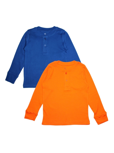 

KiddoPanti Unisex Kids Orange Solid Henley Neck T-shirt