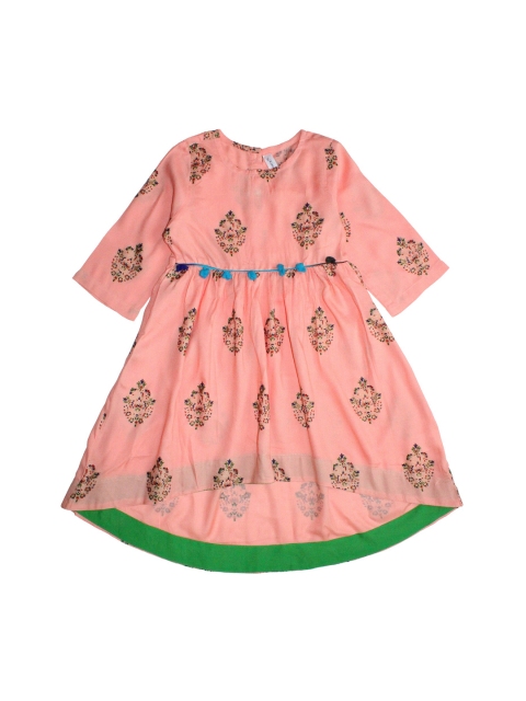 

KiddoPanti Girls Peach-Coloured & Green Printed Anarkali Kurta