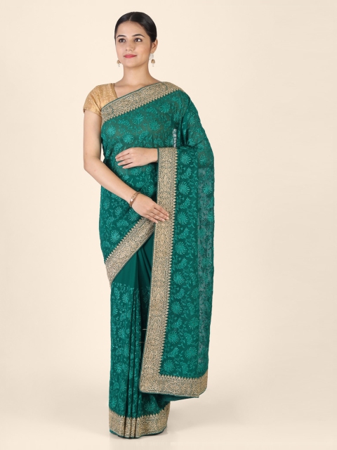 

Hastakala Green Embroidered Pure Georgette Saree