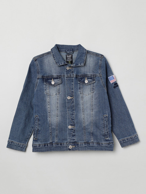 

max Boys Blue Solid Denim Jacket
