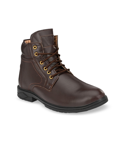 

AfroJack Men Coffee Brown Solid Synthetic Leather Mid-Top Flat Boots