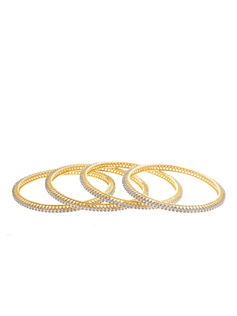 

LAIDA Set Of 4 Gold-Plated & White AD-Studded Handcrafted Bangles