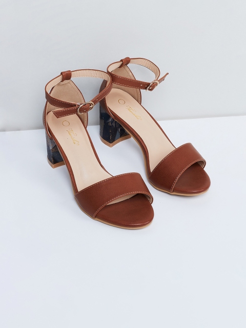 

max Women Tan Brown Printed Block Heels