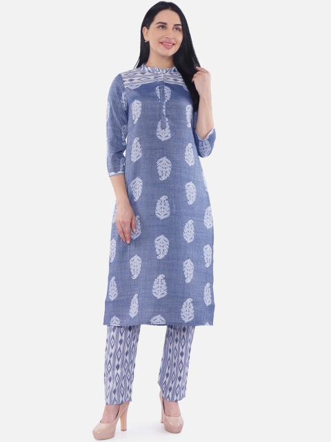 

Be Indi Women Blue & White Printed Kurta with Trousers