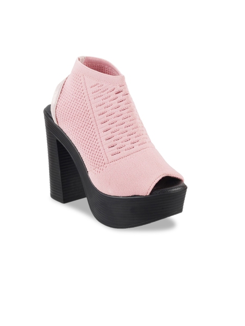 

Mochi Women Pink Textured Platform Heels