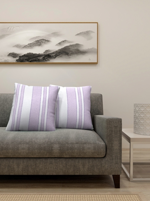 

KLOTTHE Purple & White Set of 2 Striped Square Cushion Covers