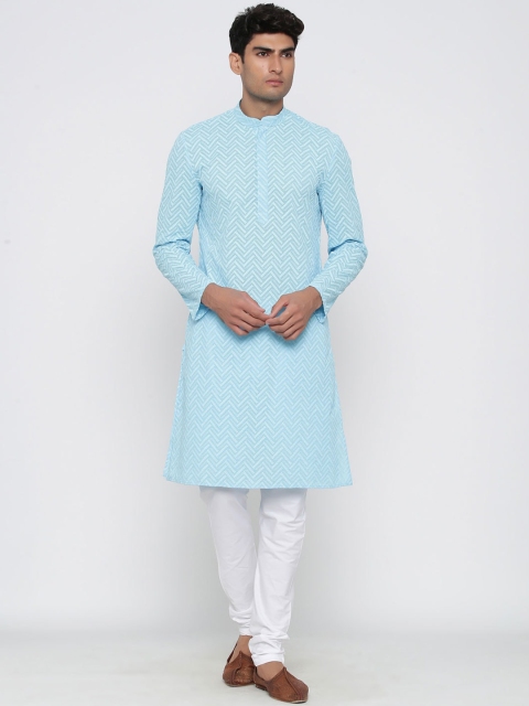 

Tistabene Men Blue & White Embroidered Chikankari Kurta with Pyjamas